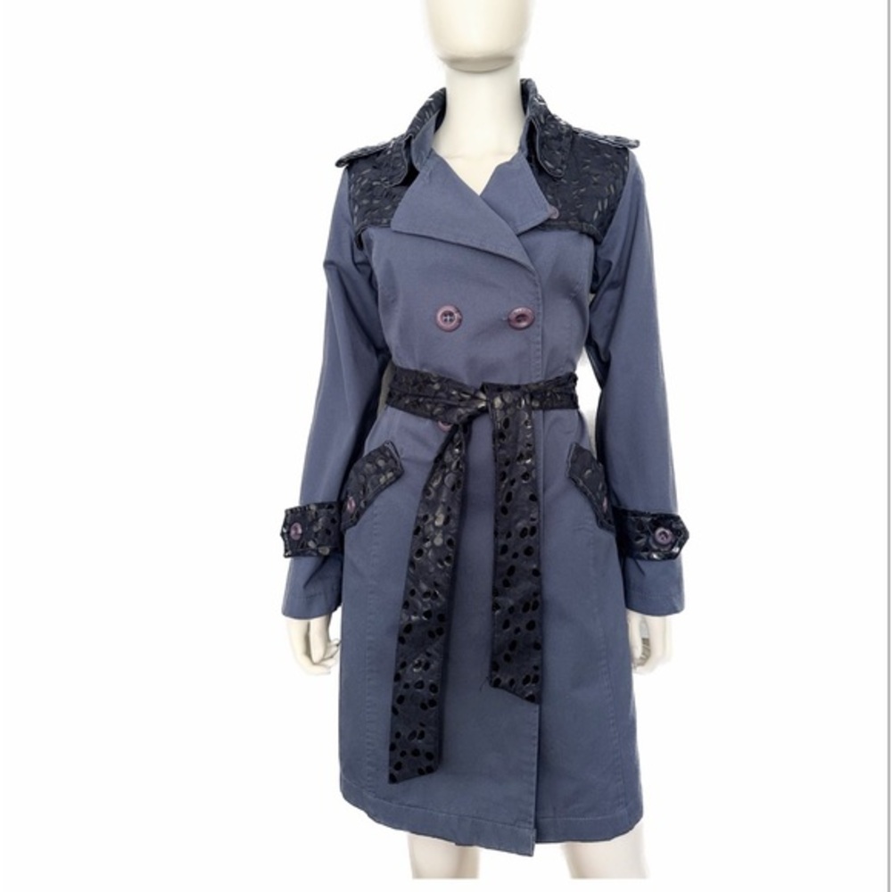 🔥SALE💥NWT WOMEN DOUBLE-BREASTED TRENCH COAT BELTED LINED JACKET IN DENIM - Picture 13 of 17